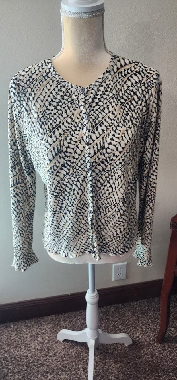 Pleat Pleat by Rafael Black White Abstract Knit Cardigan Sweater Women's P/L